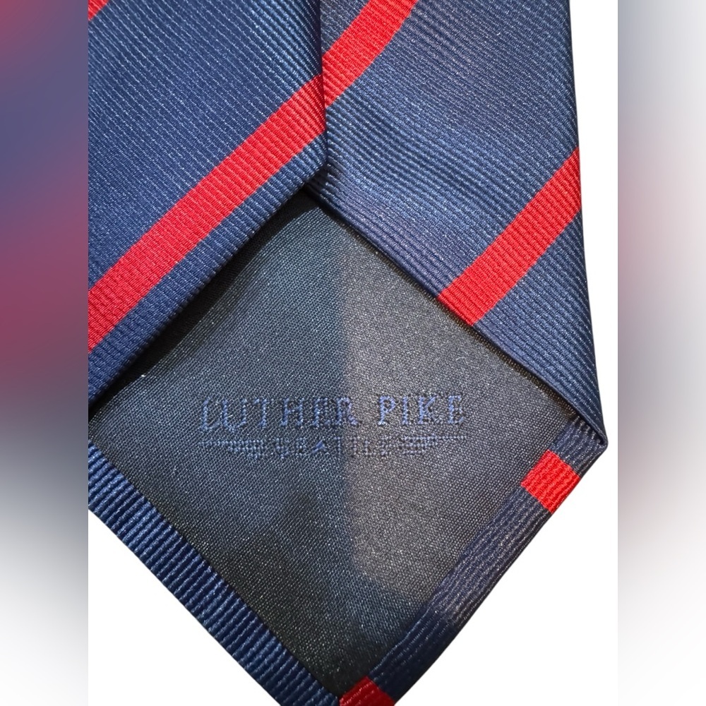LUTHER PIKE SEATTLE Handmade Blue & Red Striped Tie - Picture 11 of 11